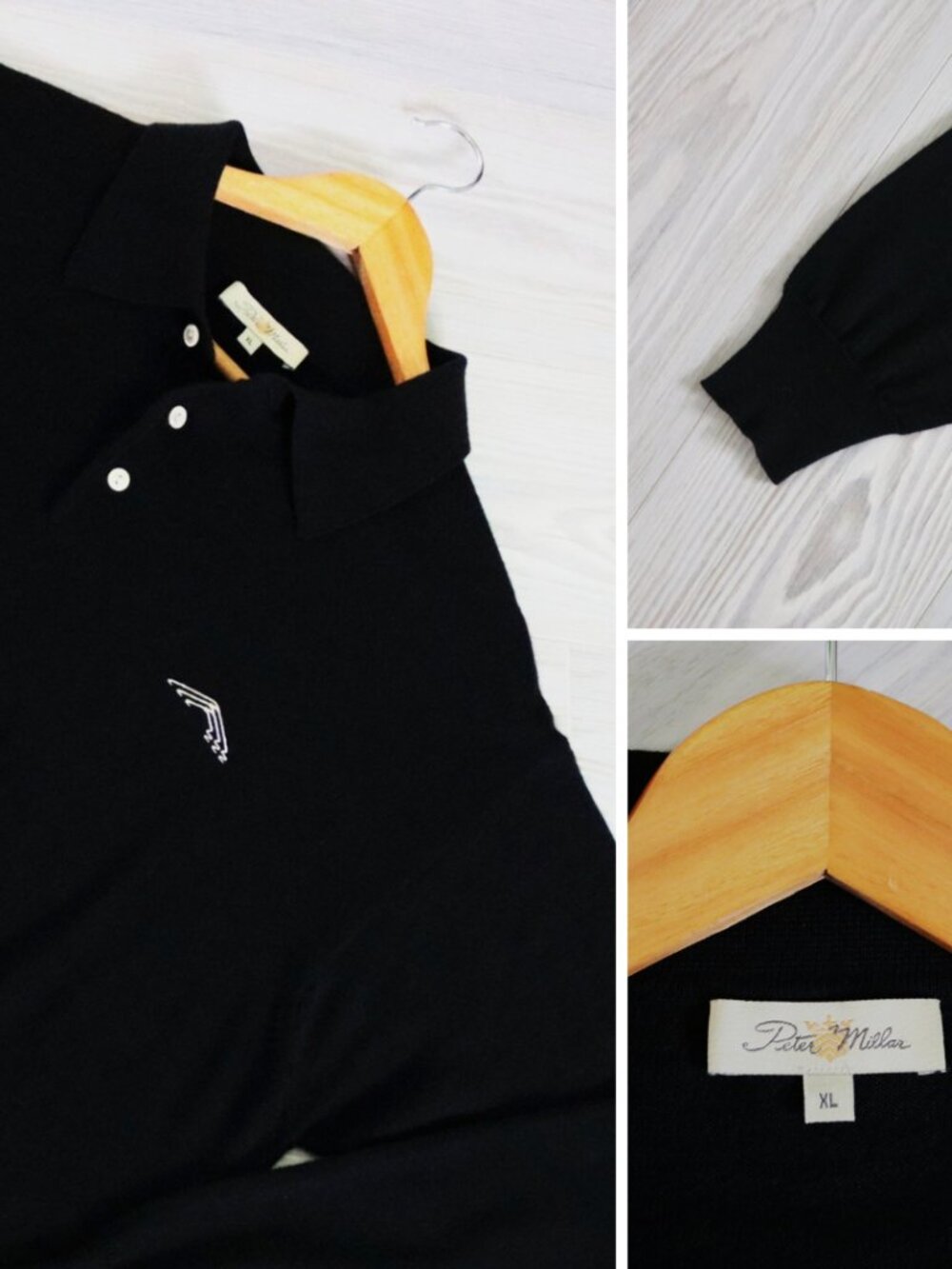 Peter Millar Men's XL Black Wool Silk Cashmere Blend Sweater Polo Old Money Golf